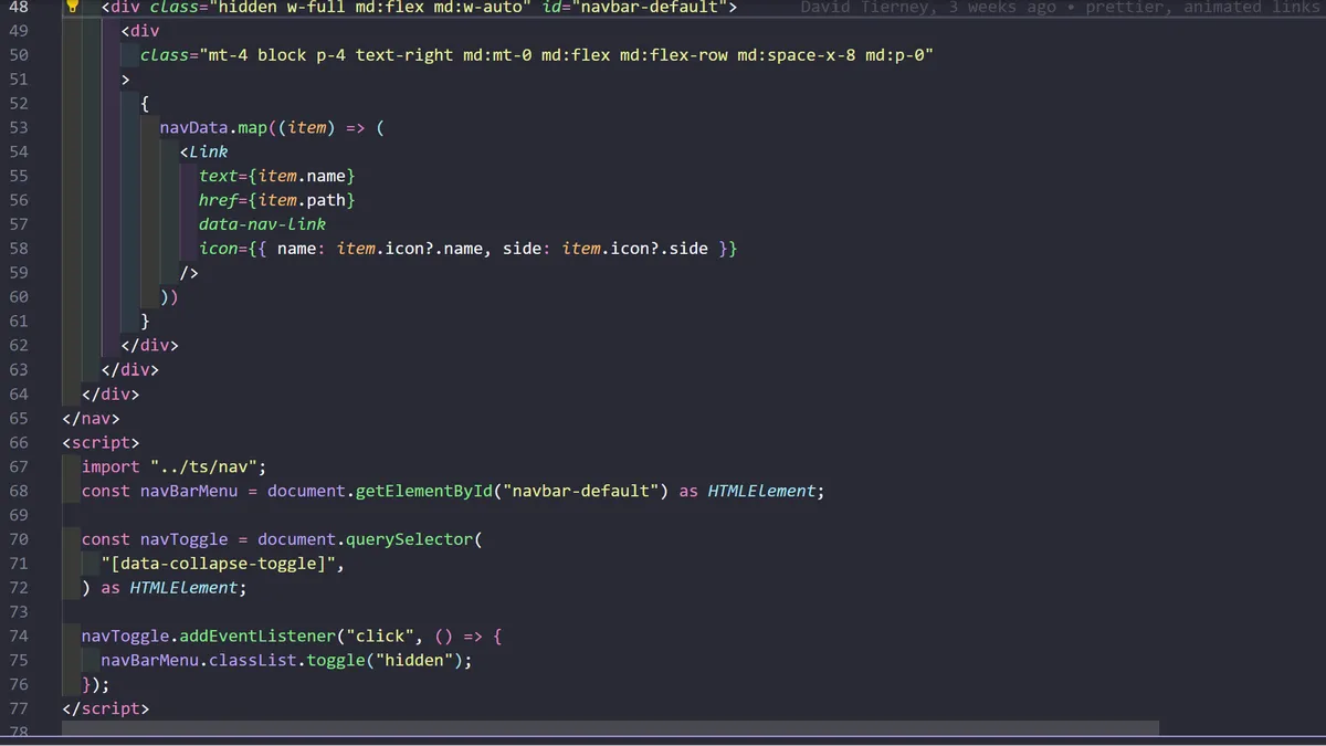 Screenshot of HTML and Tailwind.css code