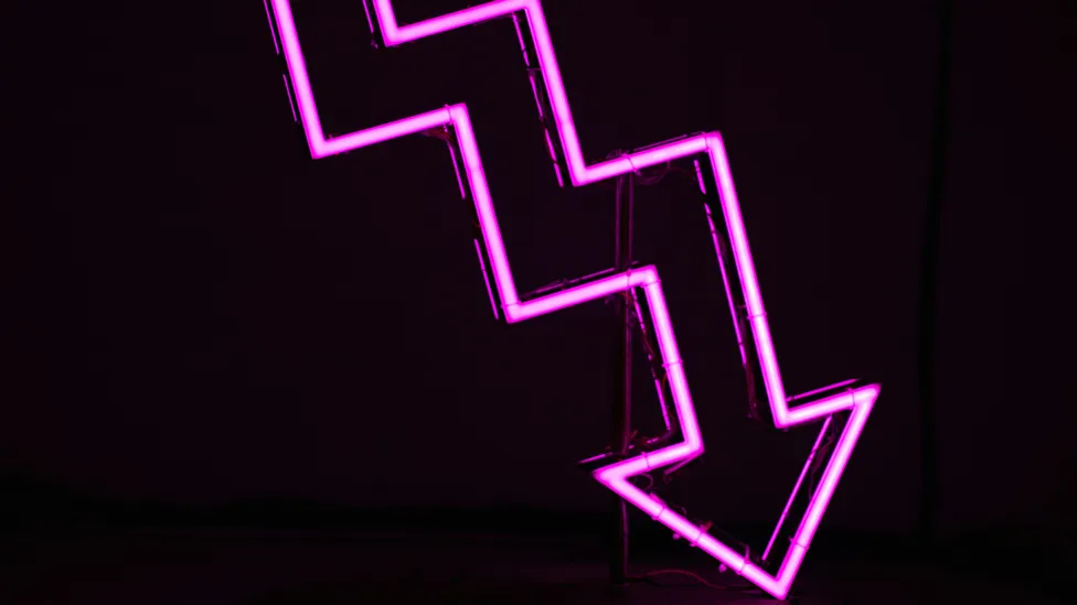 Downward arrow neon sign