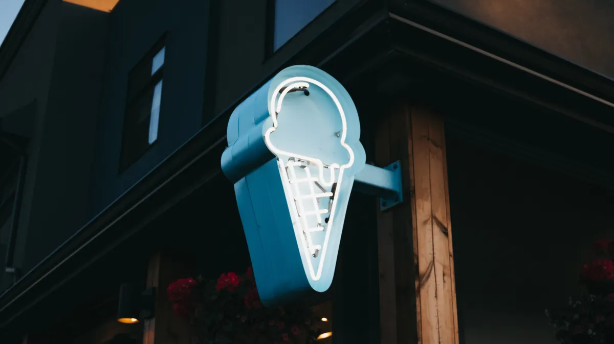 Neon ice cream cone sign